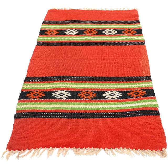 Tribal Vintage Red Cretan Greek Kilim Rug - 01'06 X 03'11 For Sale - Image 3 of 10