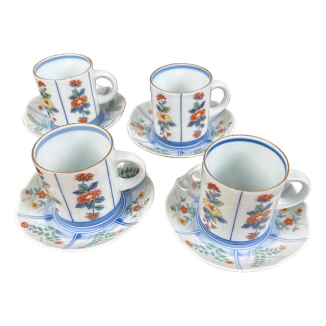 Porcelain Cup and Saucer Set by Hasami Yaki, 1950s, Set of 8 For Sale