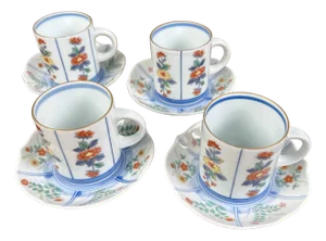 Porcelain Cup and Saucer Set by Hasami Yaki, 1950s, Set of 8