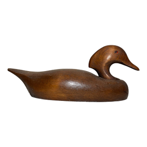 Antique 20 Hel Hand Carved Wood Flat Bottom Folk Art Duck Decoy Sculpture Statue