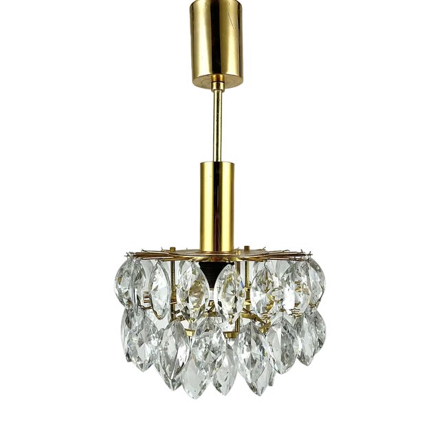 Vintage Hanging Lamp in Crystal and Brass, 1960s For Sale