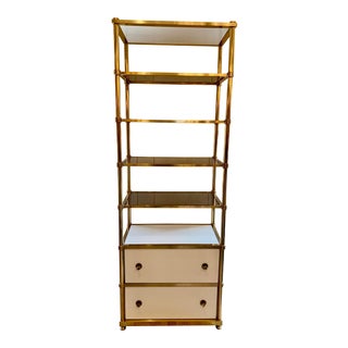 Tall Brass and White Laquer Etagere With 2 Drawers For Sale