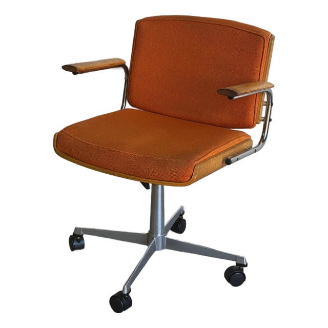 Orange Upholstered Swivel Office Chair on Casters Mid-Century Modern 1970s For Sale