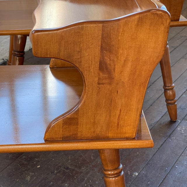 Wood HTF Pair Vintage MCM Rock Maple Telephone Step Side Tables Mid Century Modern For Sale - Image 7 of 16