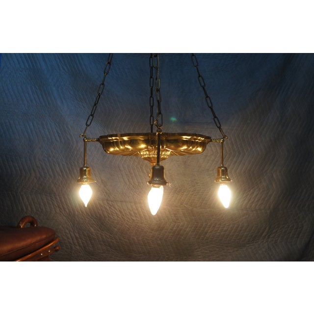 Brass Antique Victorian Brass 4 Light Parlor Drop Pendant Light Chandelier 43" For Sale - Image 8 of 11