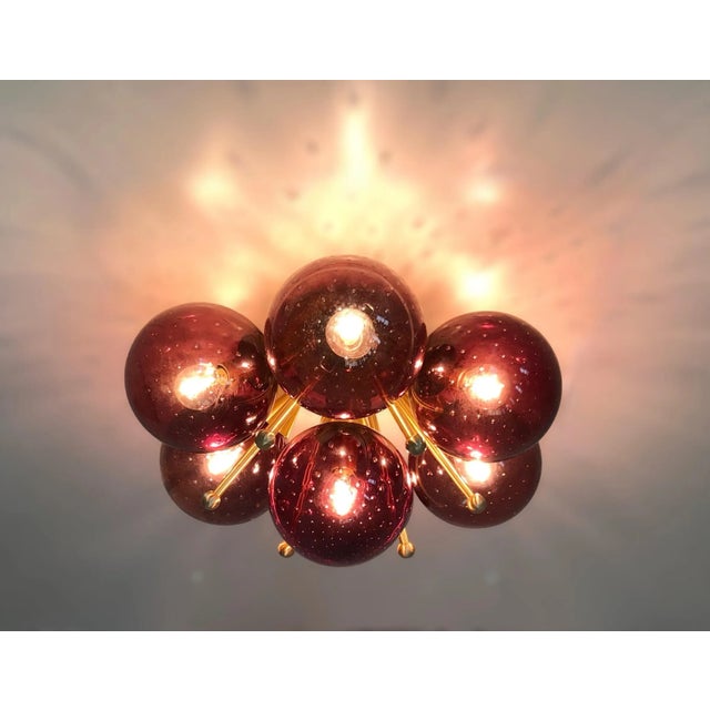 Fabio Ltd Sakura Satin Brass Amethyst Bubbles Globe Flush Mount by Fabio Ltd For Sale - Image 4 of 6