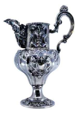 Wine Jug in Embossed Silver with Shells, Scrolls and Flowers