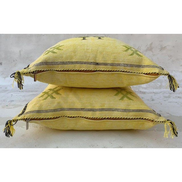 Natural Moroccan Light Yellow Sabra Pillow Covers -a Pair For Sale - Image 6 of 11