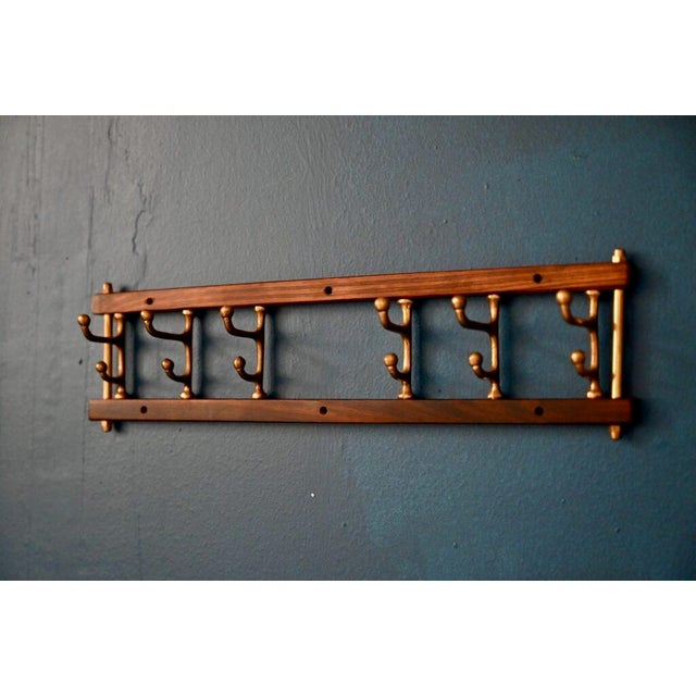 Scandinavian Teak and Brass Towel Rack For Sale - Image 6 of 7
