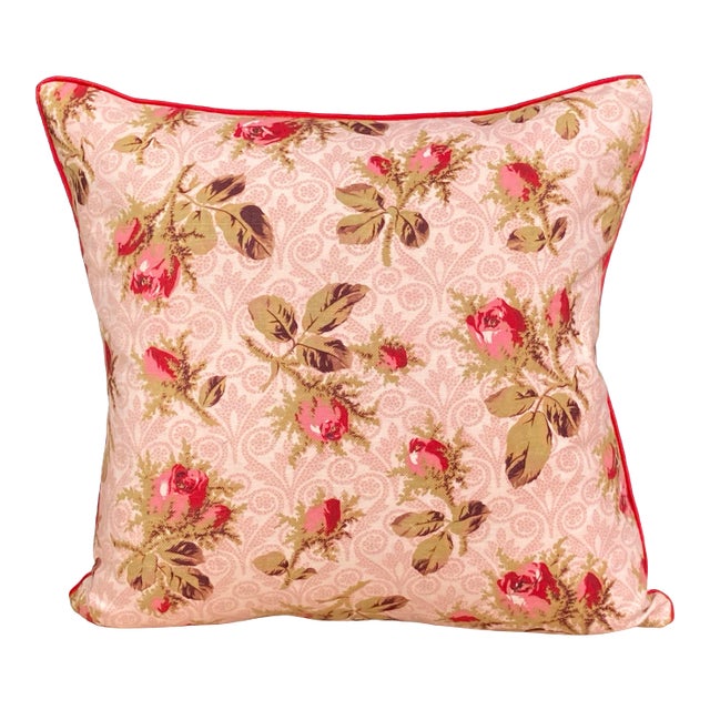 19th C. French Floral Print Pillow For Sale