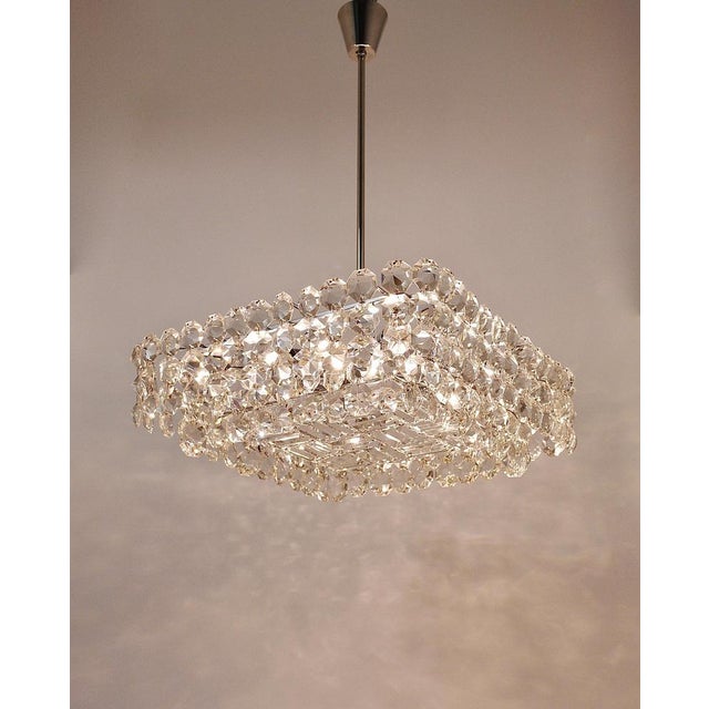 Large Austrian Square Chandelier with Diamond-Shaped Crystals from Bakalowits & Söhne, 1950s For Sale - Image 6 of 18