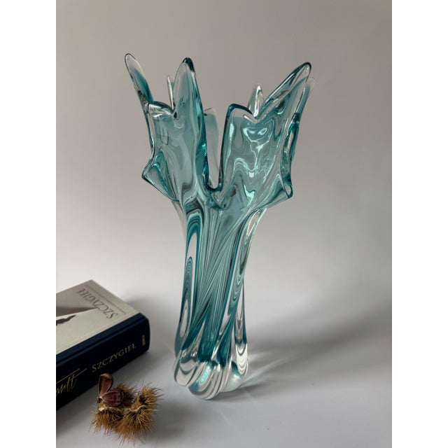 Vintage Turquoise Bohemian Art Glass Sculptural Vase from Egermann, 1980s For Sale - Image 15 of 15