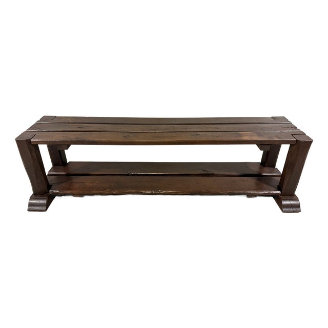 Large Brutalist Oak Bench Wall Table, 1900s For Sale