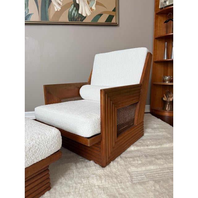 Vintage Cane Chair and Ottoman Set For Sale - Image 4 of 12