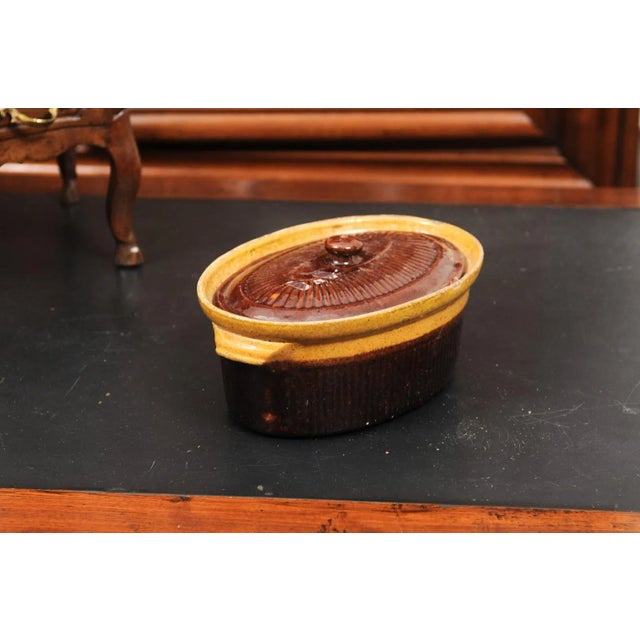 Rustic French 19th Century Covered Pâté Terrine with Brown and Gold Glaze For Sale - Image 10 of 12