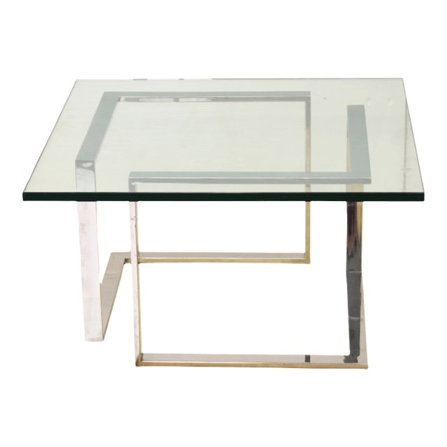 1980s Modernist Chrome & Glass Square Coffee Table For Sale