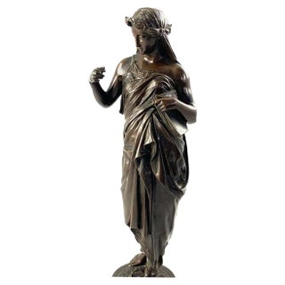 19th Century Bronze of a Women Draped in Robes on a Round Zodiac Base For Sale