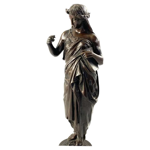 19th Century Bronze of a Women Draped in Robes on a Round Zodiac Base For Sale