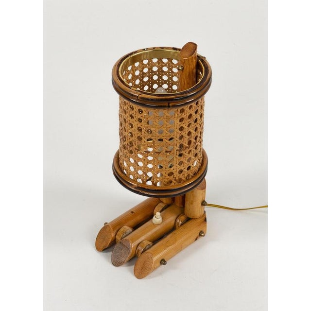 1970s Mid-Century Modern Bamboo and Rattan Table Lamp, 1970s For Sale - Image 5 of 16