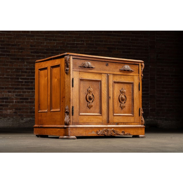 Traditional Antique Carved Wooden Lowboy Storage Cabinet For Sale - Image 3 of 10