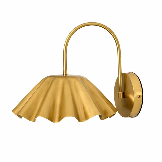 Brass Handcrafted Brass Scalloped Wall Sconce, Fluted Shade Vanity & Bedroom Wall Light For Sale - Image 8 of 10