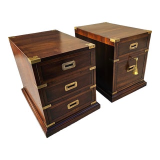 Vintage Pair of Campaign Style End Table Chests For Sale