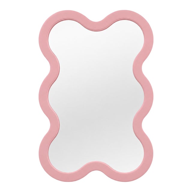 Accent Entryway Modern Small Wavy Mirror - Light Pink Hvyli 6 For Sale