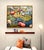 Textile Framed Textured Contemporary Iris Lilies Red White Blue Painting on Canvas For Sale - Image 7 of 9