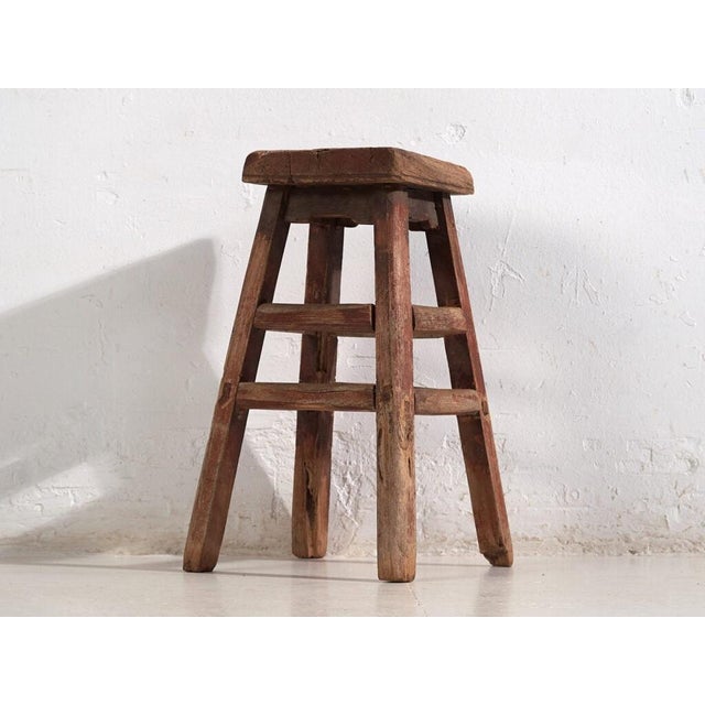 Small antique stool (c.1900) dimensions: length: 22.5 cm depth: 20.5 cm height: 52 cm style: primitive materials and...