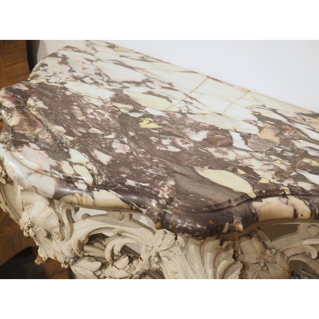 French Painted Louis XV Style Console Table, Breche Violette Marble Top, C. 1850 For Sale - Image 9 of 12