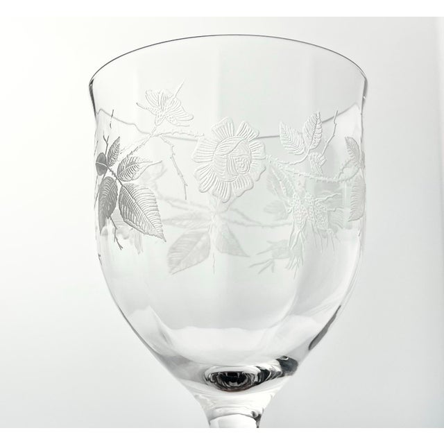 1940s 1940s Seneca Glass “Rose” Pair of Etched Optic Water Glasses For Sale - Image 5 of 6