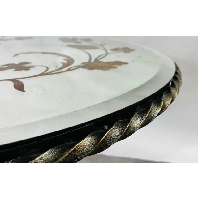 Gilbert Poillerat Style Art Deco Wrought Iron & Mirrored Top Round Center Table For Sale - Image 11 of 11