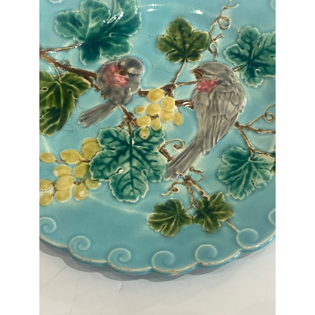 Pair French Antique Majolica Bird & Grape Pates by Sarreguemines, C1880 For Sale In West Palm - Image 6 of 15