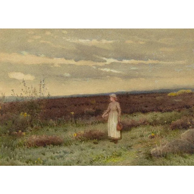 An original late 19th-century watercolour painting, Alice Squire RI, Young Lady on the Moors.A beautifully ethereal...