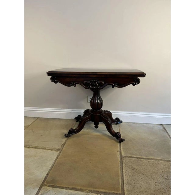Brown Victorian Carved Rosewood Card Table, 1850s For Sale - Image 8 of 9