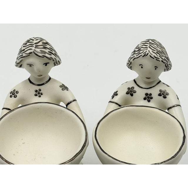 1990s Emilia Castillo "The Couple" Bisque Porcelain Salt Cellars & Sterling Spoons Set - 4 pcs For Sale - Image 14 of 18