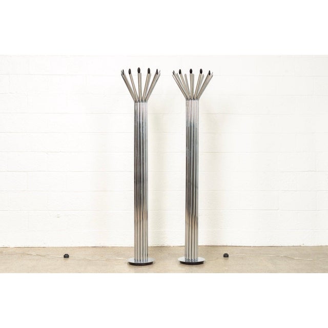 Stunning mid century modern George Kovacs (attr.) chrome tubular floor lamp circa 1970. The sleek modernist design...