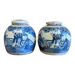 Contemporary Chinoiserie Deities Ginger Jars - a Pair