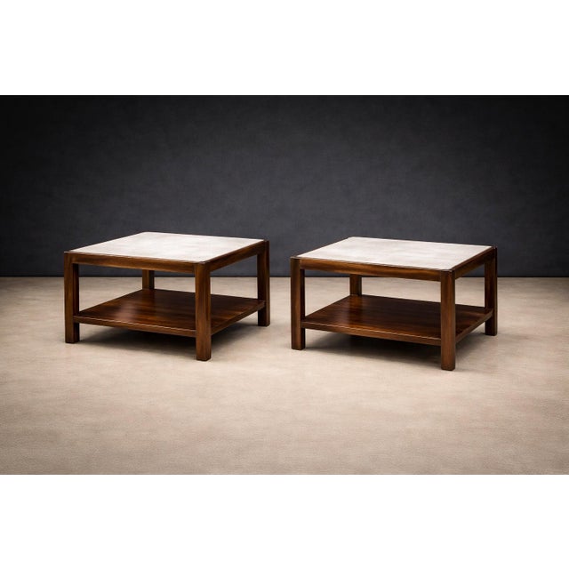 Wood Sergio Rodrigues Pair of Brazilian Rosewood and White Marble Side Tables, Brazil, 1960s- Lot 866 For Sale - Image 7 of 13