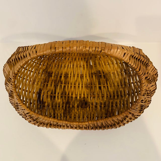 Wood Mid 20th Century Vintage Woven Market Basket For Sale - Image 7 of 10