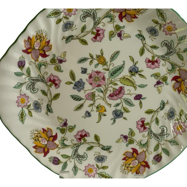 Traditional Vintage Minton Haddon Hall Medium Handled Cake Plate Fine Bone China Green England 1948-2011 For Sale - Image 3 of 8