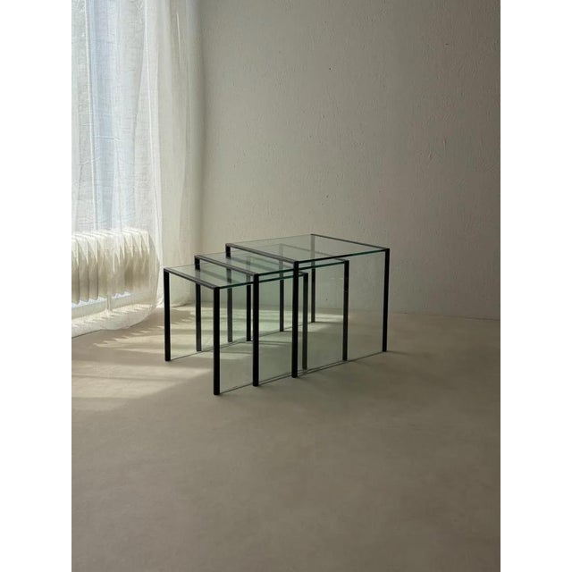 Postmodernist Nesting Tables Glass Black Metal, 1980s, Set of 3 For Sale - Image 11 of 12