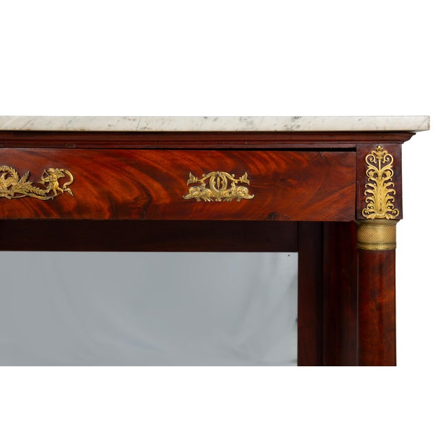 French Empire Antique Mahogany Gilt Bronze Marble Pier Table Circa 1820 For Sale - Image 9 of 18