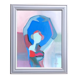 Mid Century Modern Abstract Magenta Angel Vintage Swedish Inspired Oil Painting For Sale