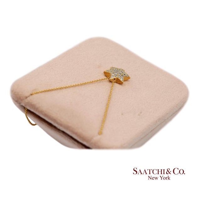 18k(750) Yellow Gold Natural Diamond Star Shape Pendant Necklace With Chain For Sale - Image 10 of 12