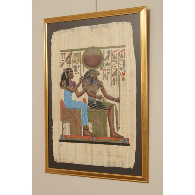 Vintage Egyptian Paintings on Papyrus, Custom Framed - A Pair | Chairish