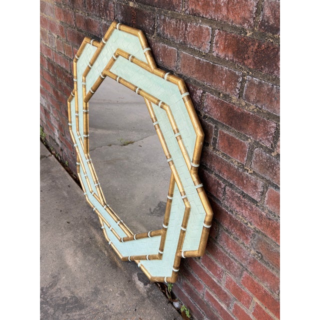 Chelsea House Inc 1980s Palm Beach Regency Octagonal Parcel Gilt & Pistachio Faux Bamboo Mirror by Turtle and Crane For Sale - Image 4 of 12