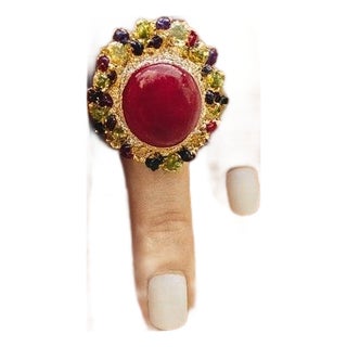 Bochic "Orient" Vintage Ruby & Fancy Multi Color Sapphire Ring 18K Gold & Silver For Sale