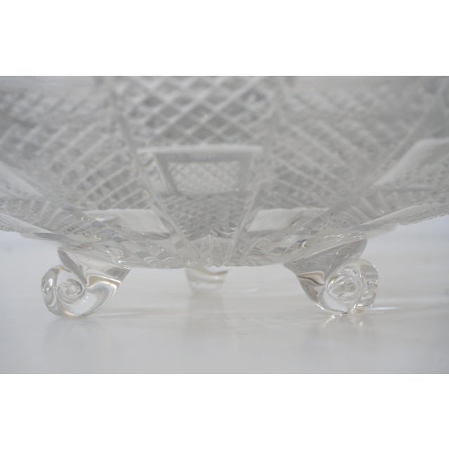 Art Deco Art Deco 1930s Footed Serving Platter in Cut Lead Crystal Geometric Pattern For Sale - Image 3 of 12