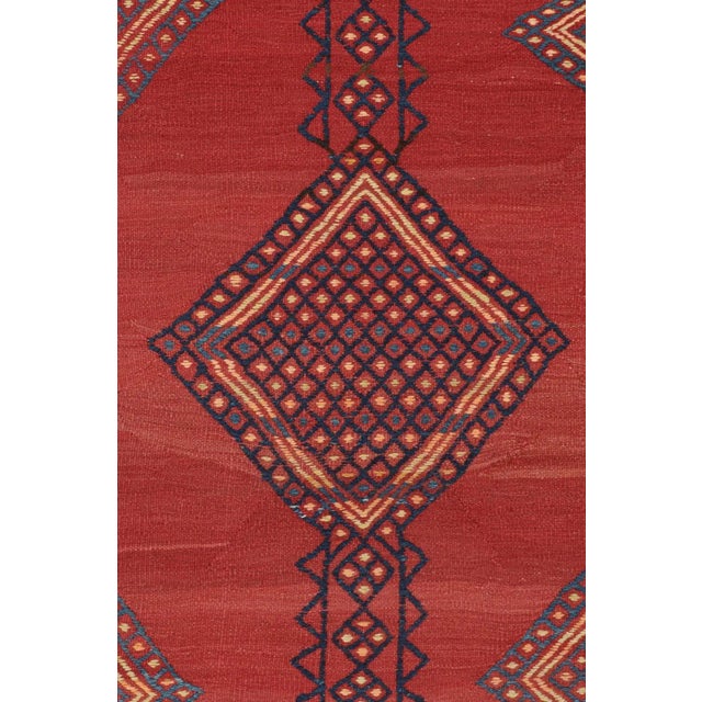 Tribal 1950s Vintage Persian Kilim in Red With Blue Geometric Patterns, From Rug & Kilim For Sale - Image 3 of 8